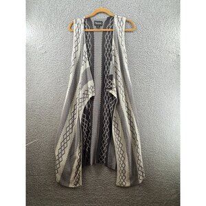 Mia Maddison Sleeveless Open Front Striped & Diamond Patterned Cardigan Size L
